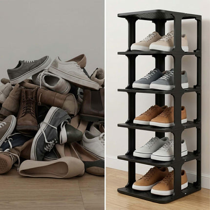 Shoe Organizer Rack, Black, Space-Saving, Pack of 6