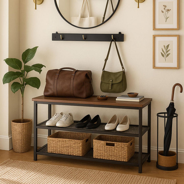 Shoe Rack, 2-Tier Metal, Holds 6 Pairs