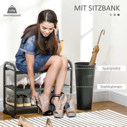 Schuhbank im Industrial Style, 2-stufig, Stahl, Schwarz, Platz für 6 Paar