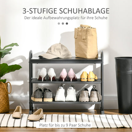 Schuhbank im Industrial Style, 2-stufig, Stahl, Schwarz, Platz für 6 Paar