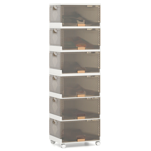Shoe Rack Organizer, Foldable 6-Tier, Clear Doors, Wheels