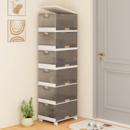 Schuhregal-Organizer, faltbar, 6-stöckig, transparente Türen, Rollen