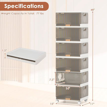 Schuhregal-Organizer, faltbar, 6-stöckig, transparente Türen, Rollen