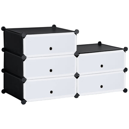 Étagère à chaussures en plastique pour 6 paires de chaussures Boîte à chaussures pour couloir Étagère de rangement de chaussures DIY Noir + Blanc 49 x 36,5 x 108 cm Aosom