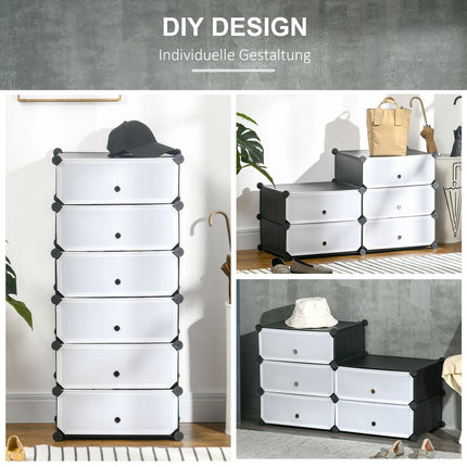 Étagère à chaussures en plastique pour 6 paires de chaussures Boîte à chaussures pour couloir Étagère de rangement de chaussures DIY Noir + Blanc 49 x 36,5 x 108 cm Aosom