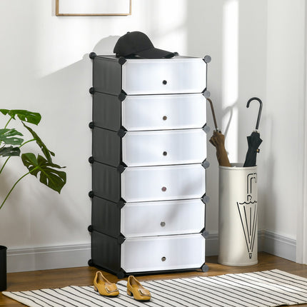 Étagère à chaussures en plastique pour 6 paires de chaussures Boîte à chaussures pour couloir Étagère de rangement de chaussures DIY Noir + Blanc 49 x 36,5 x 108 cm Aosom