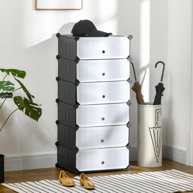 Plastic shoe rack, fits 6 pairs, black/white