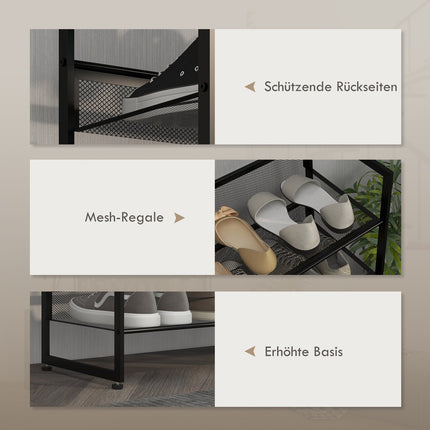 Étagère à chaussures à 5 niveaux, pour 15 paires de chaussures maximum, rangement à chaussures avec poignée pour entrée, chambre, acier, 72 x 30 x 102 cm, noir