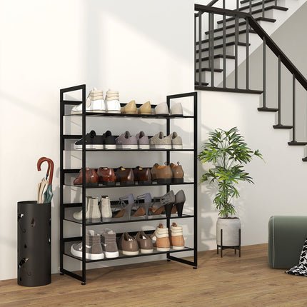 Étagère à chaussures à 5 niveaux, pour 15 paires de chaussures maximum, rangement à chaussures avec poignée pour entrée, chambre, acier, 72 x 30 x 102 cm, noir