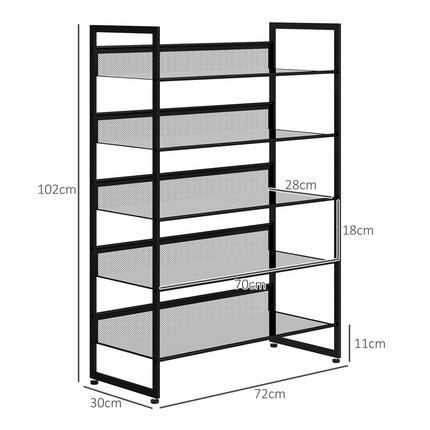 Étagère à chaussures à 5 niveaux, pour 15 paires de chaussures maximum, rangement à chaussures avec poignée pour entrée, chambre, acier, 72 x 30 x 102 cm, noir