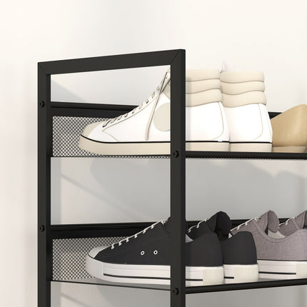 Étagère à chaussures à 5 niveaux, pour 15 paires de chaussures maximum, rangement à chaussures avec poignée pour entrée, chambre, acier, 72 x 30 x 102 cm, noir