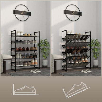 Étagère à chaussures à 5 niveaux, pour 15 paires de chaussures maximum, rangement à chaussures avec poignée pour entrée, chambre, acier, 72 x 30 x 102 cm, noir