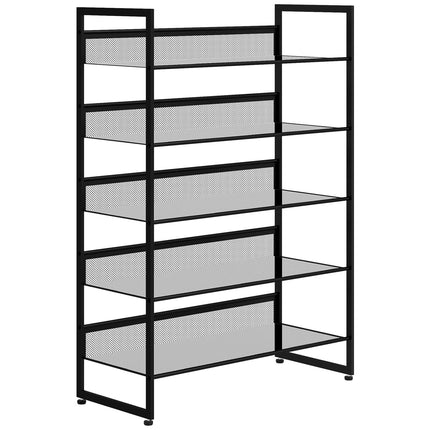 Étagère à chaussures à 5 niveaux, pour 15 paires de chaussures maximum, rangement à chaussures avec poignée pour entrée, chambre, acier, 72 x 30 x 102 cm, noir