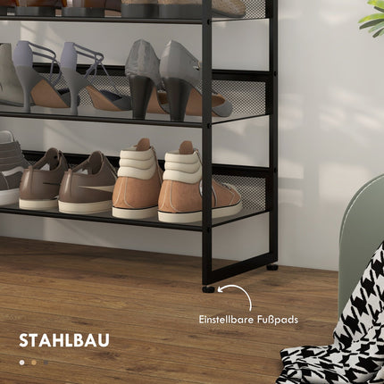Étagère à chaussures à 5 niveaux, pour 15 paires de chaussures maximum, rangement à chaussures avec poignée pour entrée, chambre, acier, 72 x 30 x 102 cm, noir