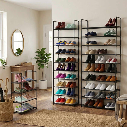 Shoe Rack, Slim Metal, Tool-Free Snap-Fit Assembly