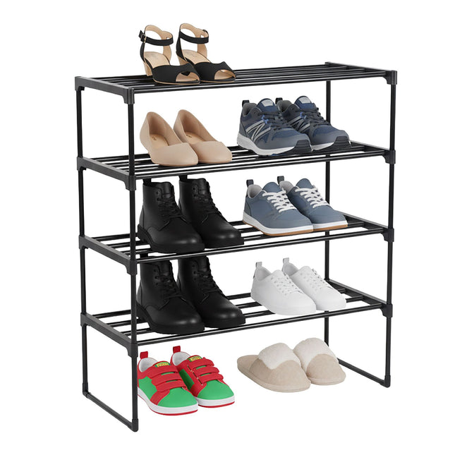 Shoe Rack – Stackable Metal Frame, Plastic Shelves