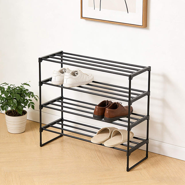 Shoe Rack – Stackable Metal Frame, Plastic Shelves