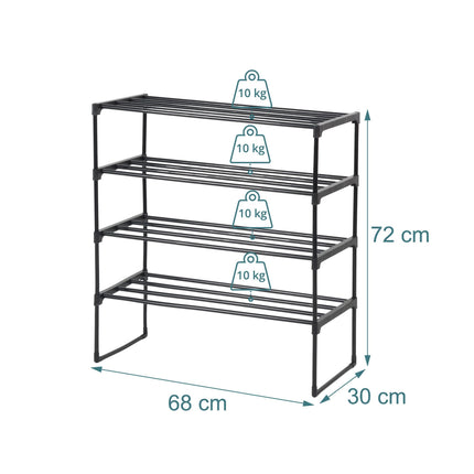 Shoe Rack – Stackable Metal Frame, Plastic Shelves