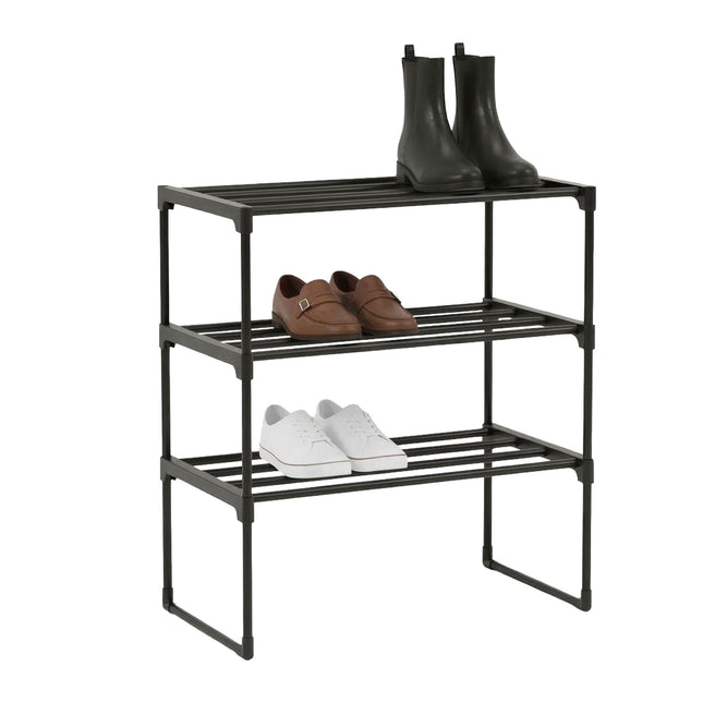 Shoe Rack – Stackable Metal Frame, Plastic Tiers