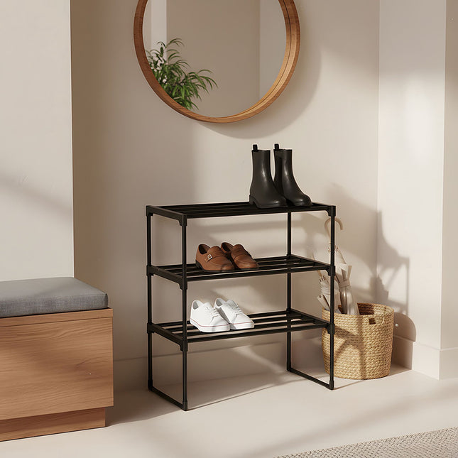 Shoe Rack – Stackable Metal Frame, Plastic Tiers