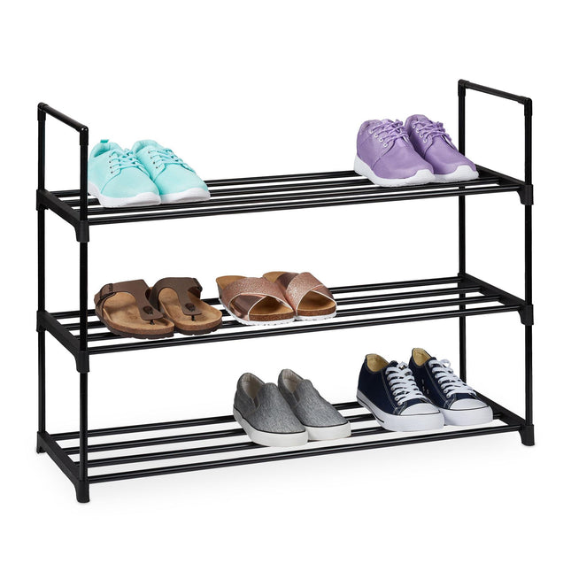 Shoe Rack, Stackable Metal Frame With Plastic Tiers
