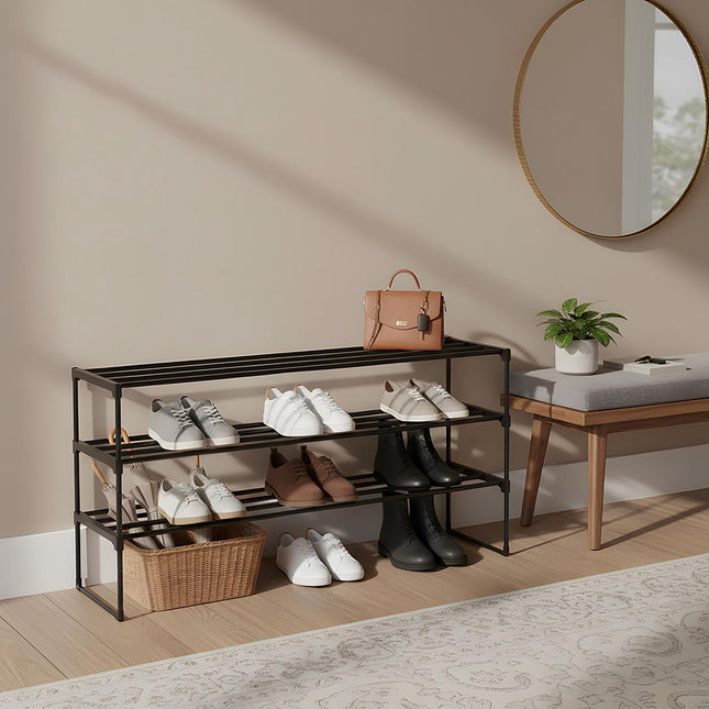 Shoe Rack, Stackable Metal Frame With Plastic Tiers