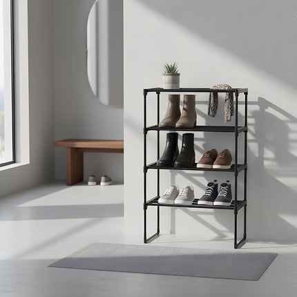 Schuhregal, stapelbar mit Metallrahmen und Kunststoffebenen