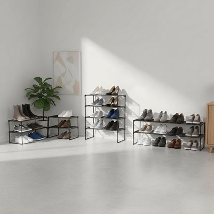 Schuhregal, stapelbares Metallgestell mit Kunststoffablagen
