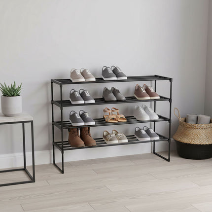 Schuhregal, stapelbares Metallgestell mit Kunststoffablagen