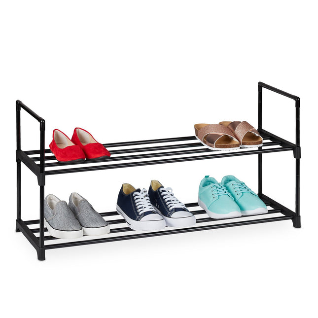 Shoe Rack, Stackable Metal Frame With Plastic Tiers