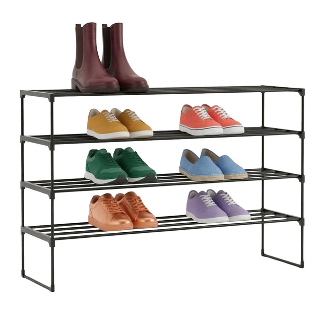 Shoe Rack, Stackable Metal Frame With Plastic Tiers