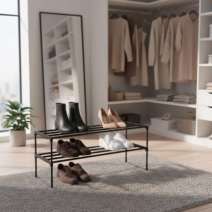 Schuhregal, stapelbarer Metallrahmen mit Kunststoffböden