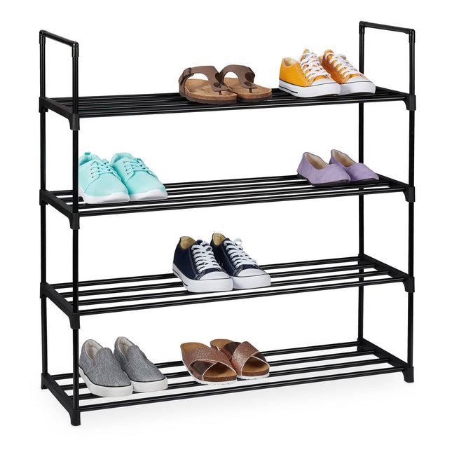 Shoe Rack, Stackable Metal Frame With Plastic Tiers