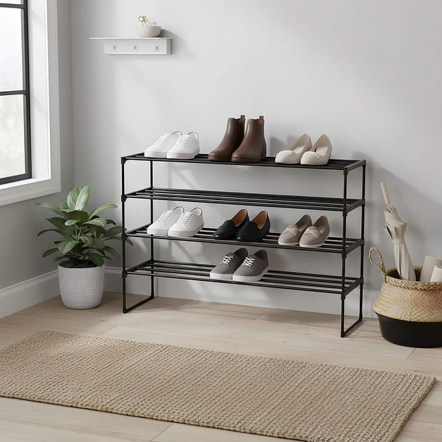 Shoe Rack, Stackable Metal Frame With Plastic Tiers
