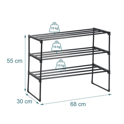 Shoe Rack, Stackable Metal Frame With Plastic Tiers