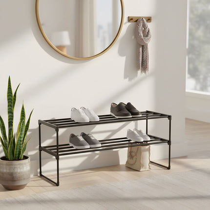 Schuhregal, stapelbar mit Metallrahmen und Kunststoffebenen