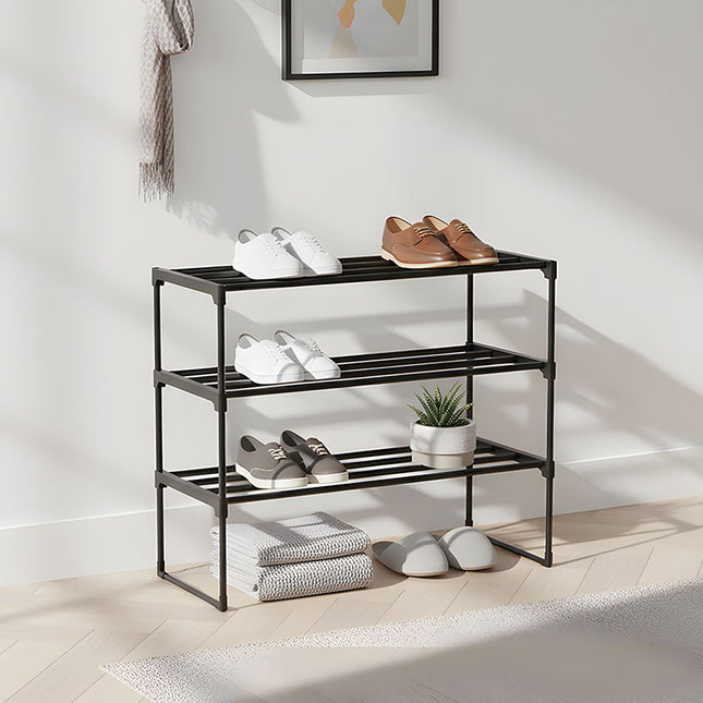 Shoe Rack, Stackable Metal Frame With Plastic Tiers