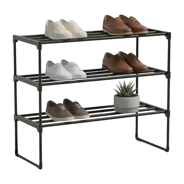 Shoe Rack, Stackable Metal Frame With Plastic Tiers