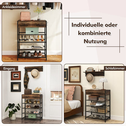 Schuhregal & Wandgarderobe-Set mit Haken & Schubladen