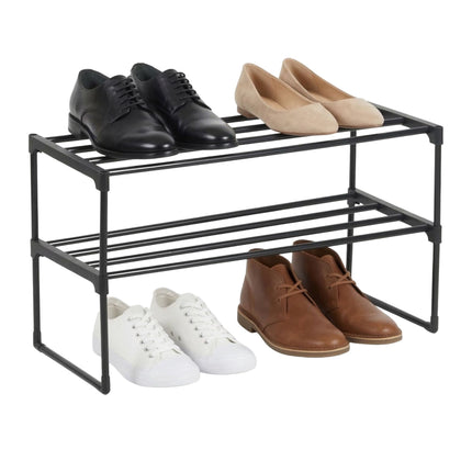 Schuhregal mit Metallrahmen, stapelbare Kunststoffebenen