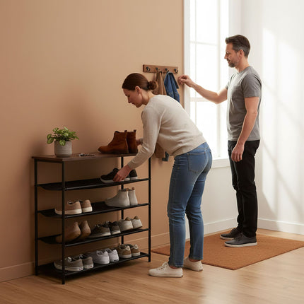 Shoe Rack with 4 Fabric Shelves and Top Shelf