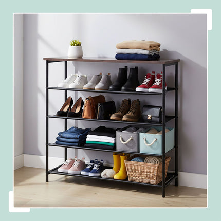 Shoe Rack with 4 Fabric Shelves and Top Shelf
