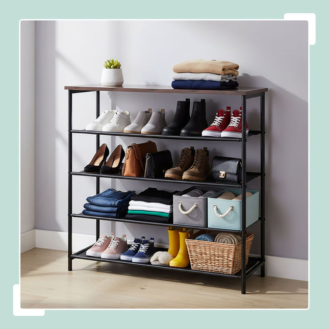 Shoe Rack with 4 Fabric Shelves and Top Shelf
