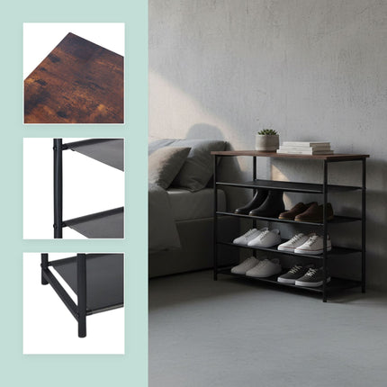 Shoe Rack with 4 Fabric Shelves and Top Shelf