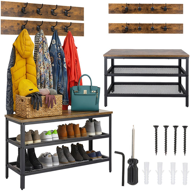 Shoe Rack with Hanger, Bench & 2 Shelves, 73cm