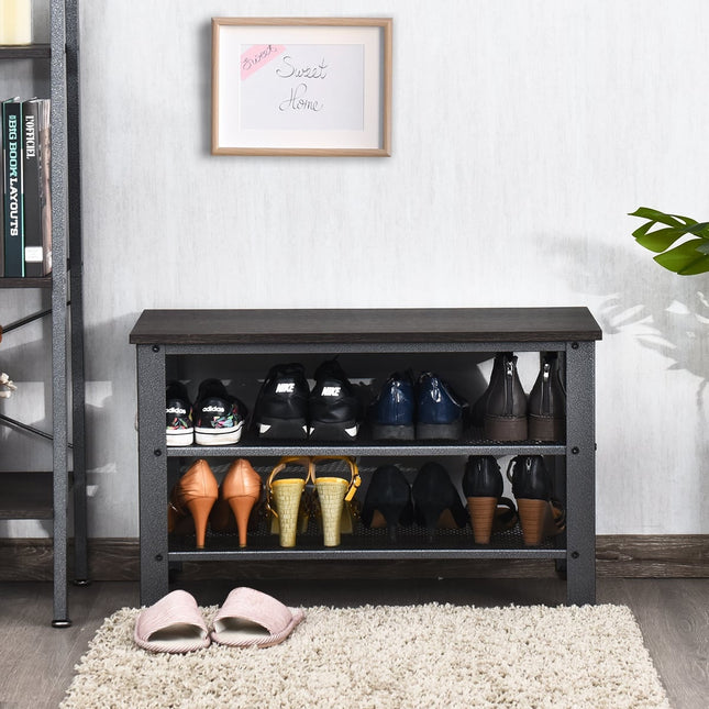 Shoe Rack with Seat, 2 Shelves, Grey, 73x30x45 cm