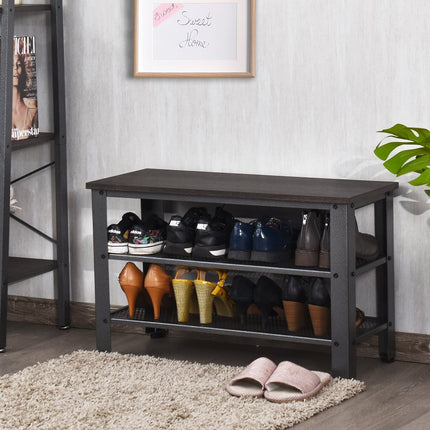 Schuhregal mit Sitzbank, 2 Ablagen, Grau, 73x30x45 cm