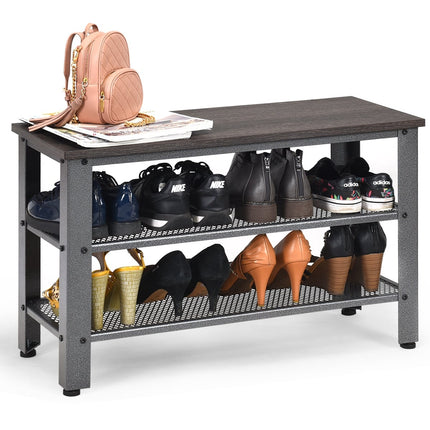 Schuhregal mit Sitzbank, 2 Ablagen, Grau, 73x30x45 cm