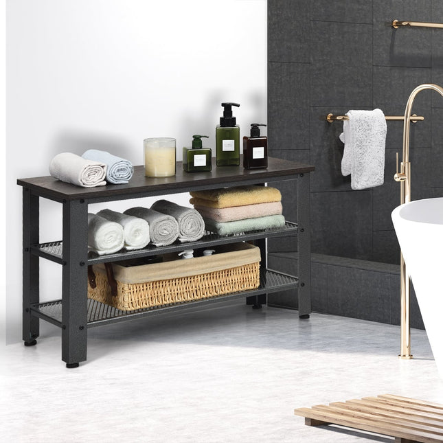 Shoe Rack with Seat, 2 Shelves, Grey, 73x30x45 cm