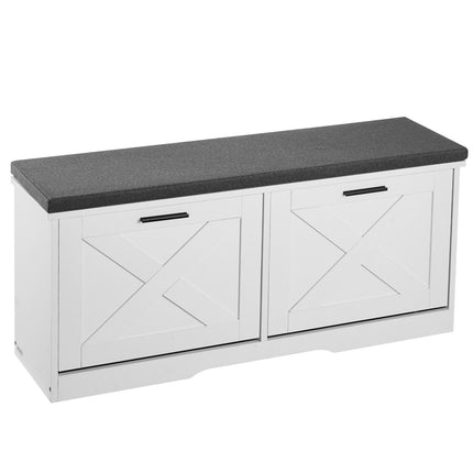 Shoe Storage Bench With Flip Drawers, Cushioned Seat